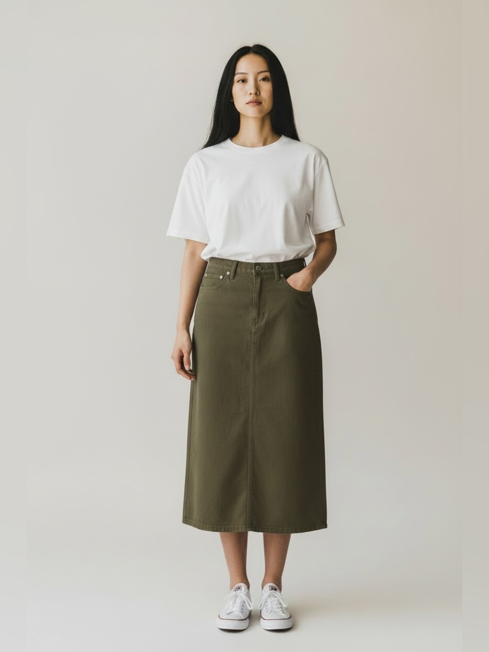 Banana Republic Factory Olive Green Midi Denim Skirt